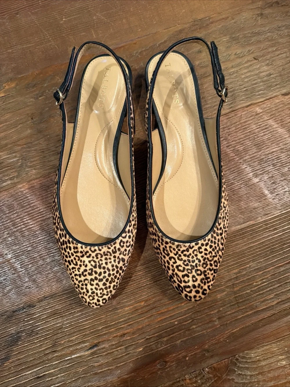 Talbots Leopard Print Calf Hair Sling Back Flats Womens Animal Print 8 M